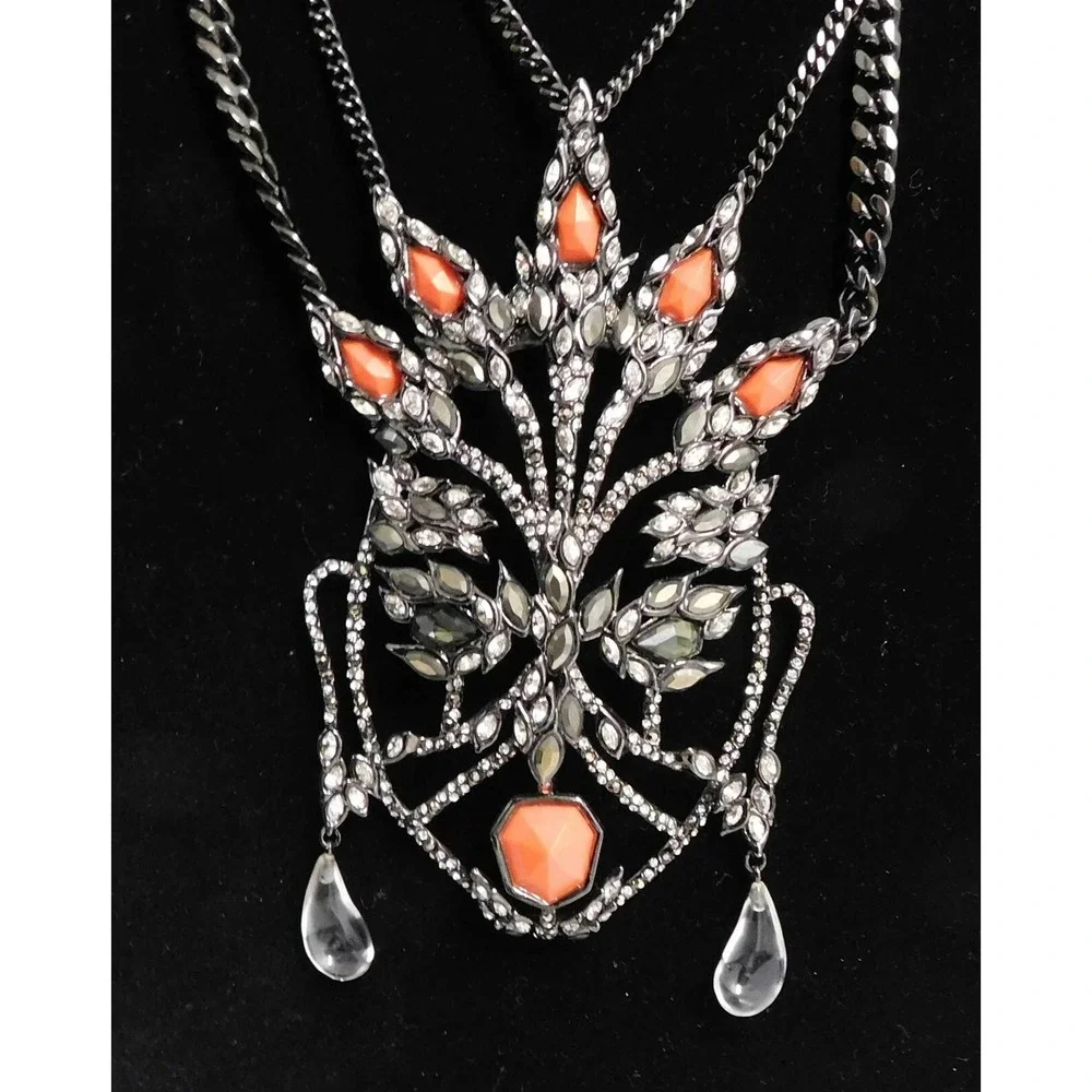 Alexis Bittar Jeweled Mask Pendant and Gray‎ Metal Multi Strand Necklace